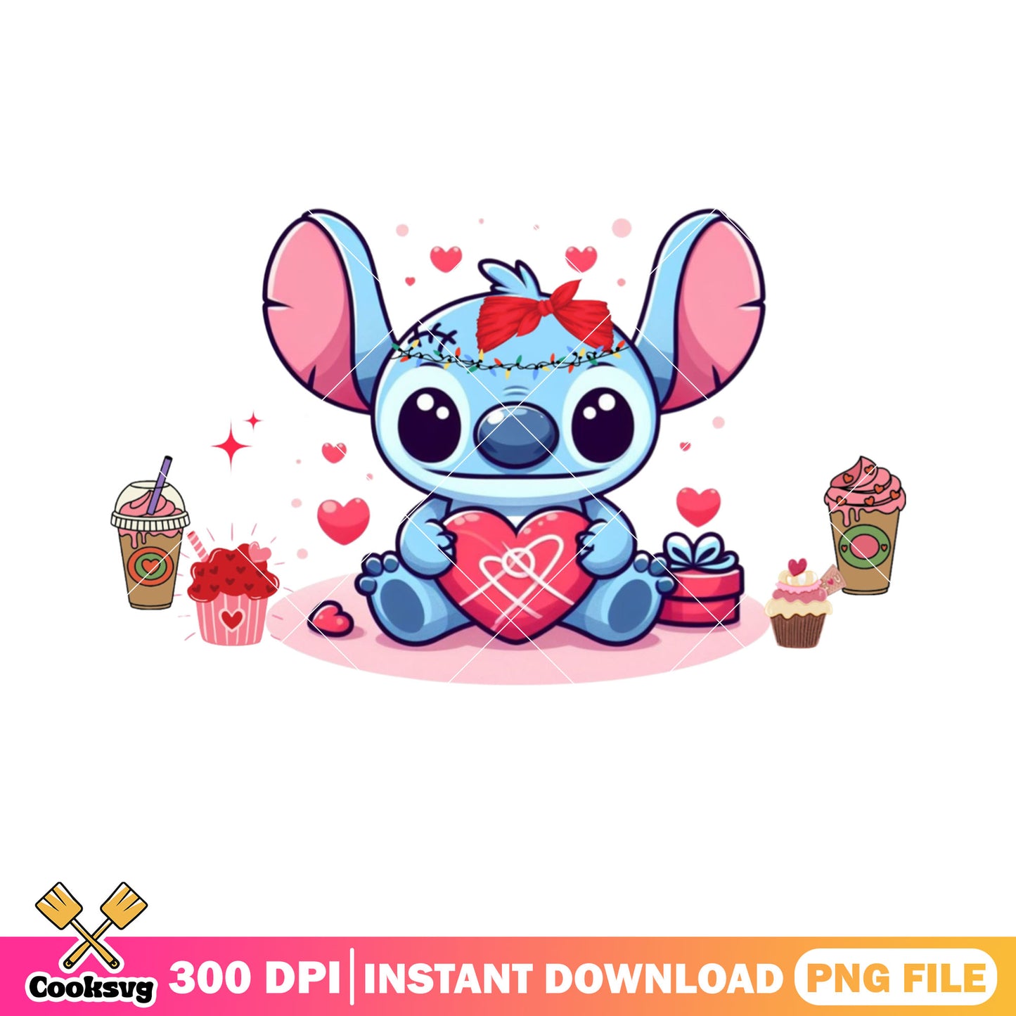 Stitch and valentines snack png, disney valentine png, valentine season png