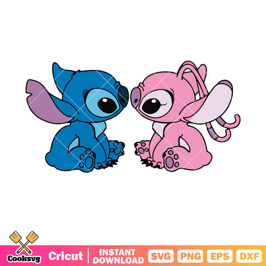 Stitch angel couple valentine svg, stitch and angel valentines​ svg