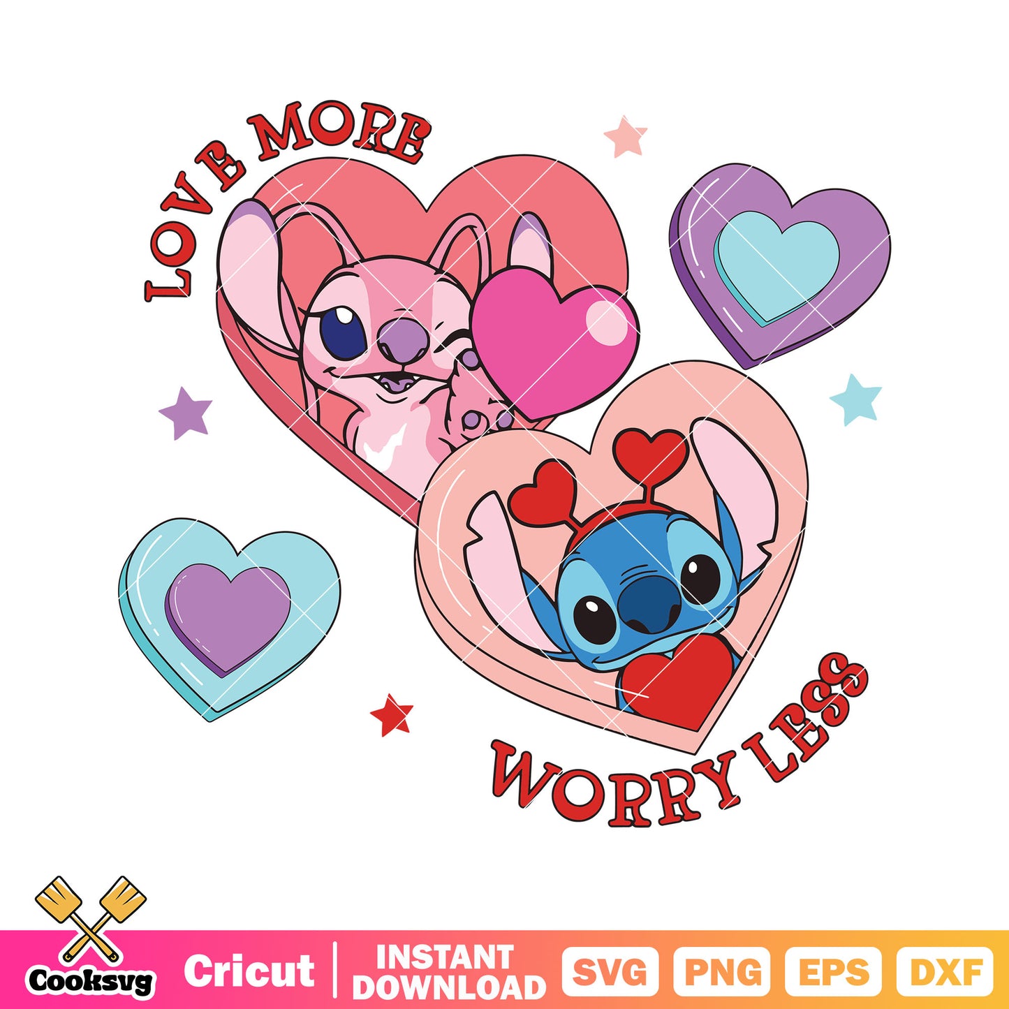 Stitch angel love more worry less svg, stitch angel valentine svg