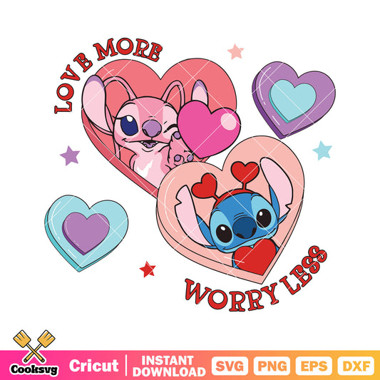 Stitch angel love more worry less svg, stitch angel valentine svg