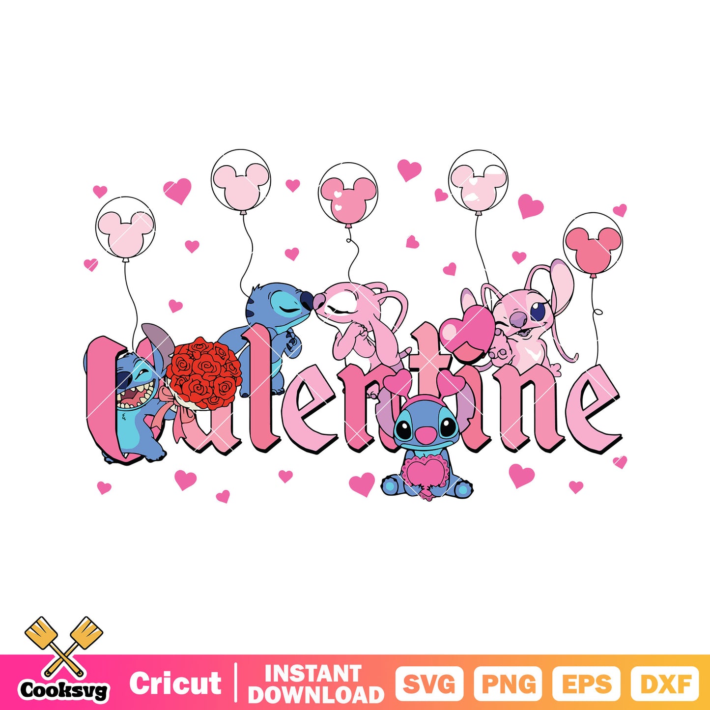 Stitch angel valentine pink svg, pink valentine svg, stitch valentine svg