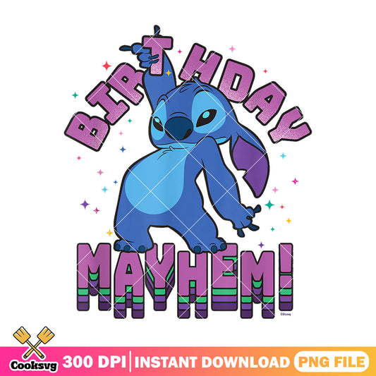 Stitch birthday mayhem png, birthday stitch​ png, cute stitch​ png