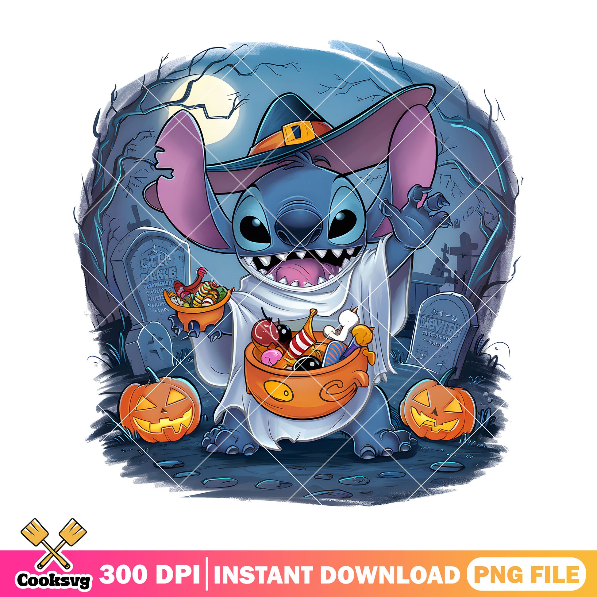 Stitch candy pumpkins png, halloween movie png, disney plus png