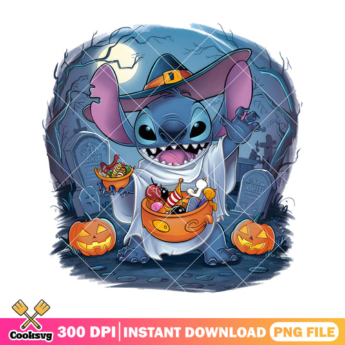 Stitch candy pumpkins png, halloween movie png, disney plus png