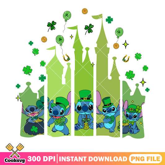 Stitch castle patrick day png, disney castle​ png, stitch patrick day png