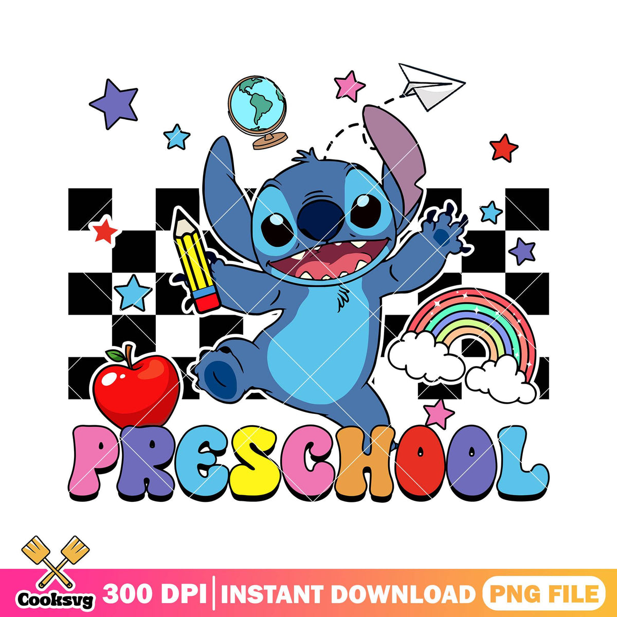 Stitch chibi preschool png, disney art png, back to school poster png