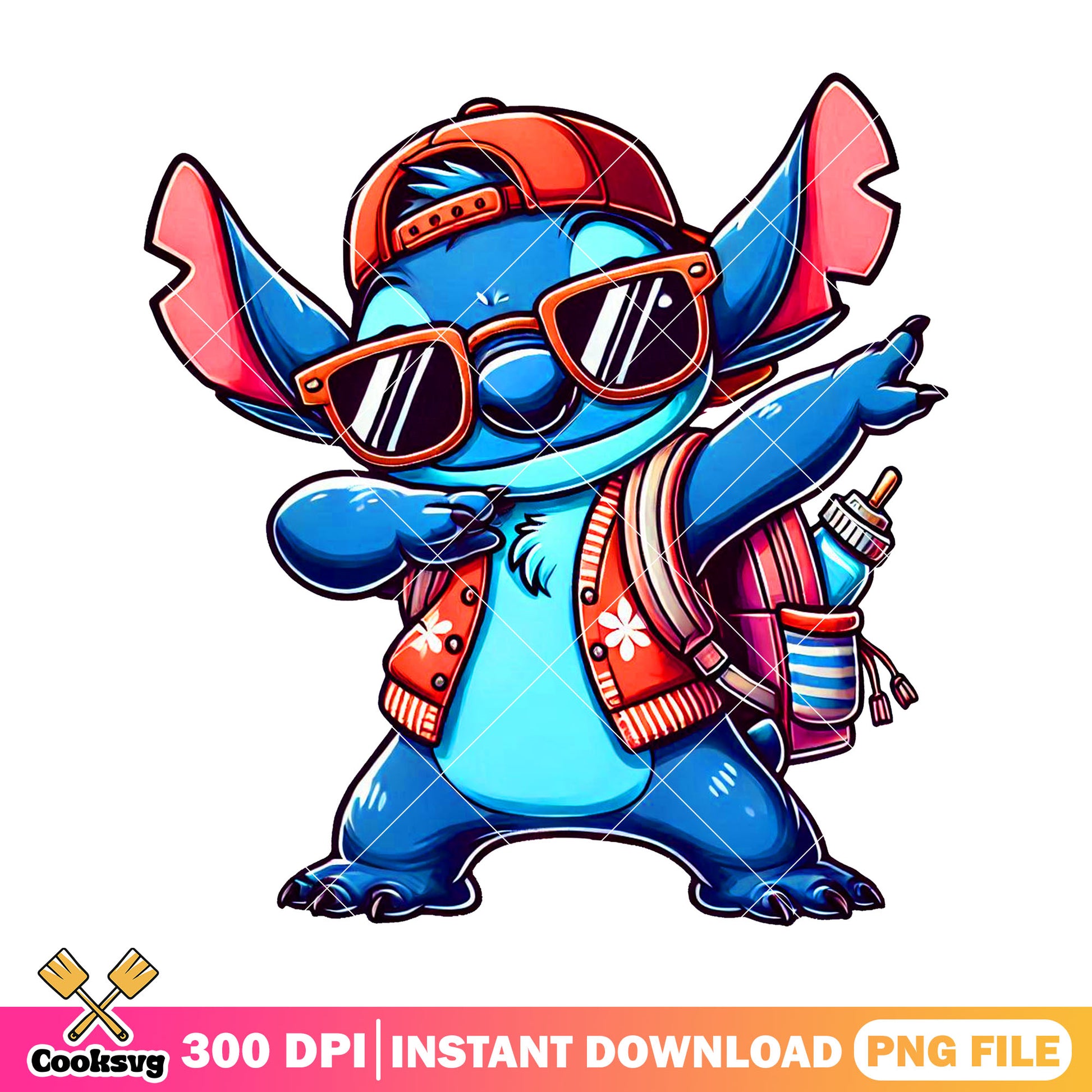 Stitch chibi sunglasses png, stitch cartoon png, back to school png