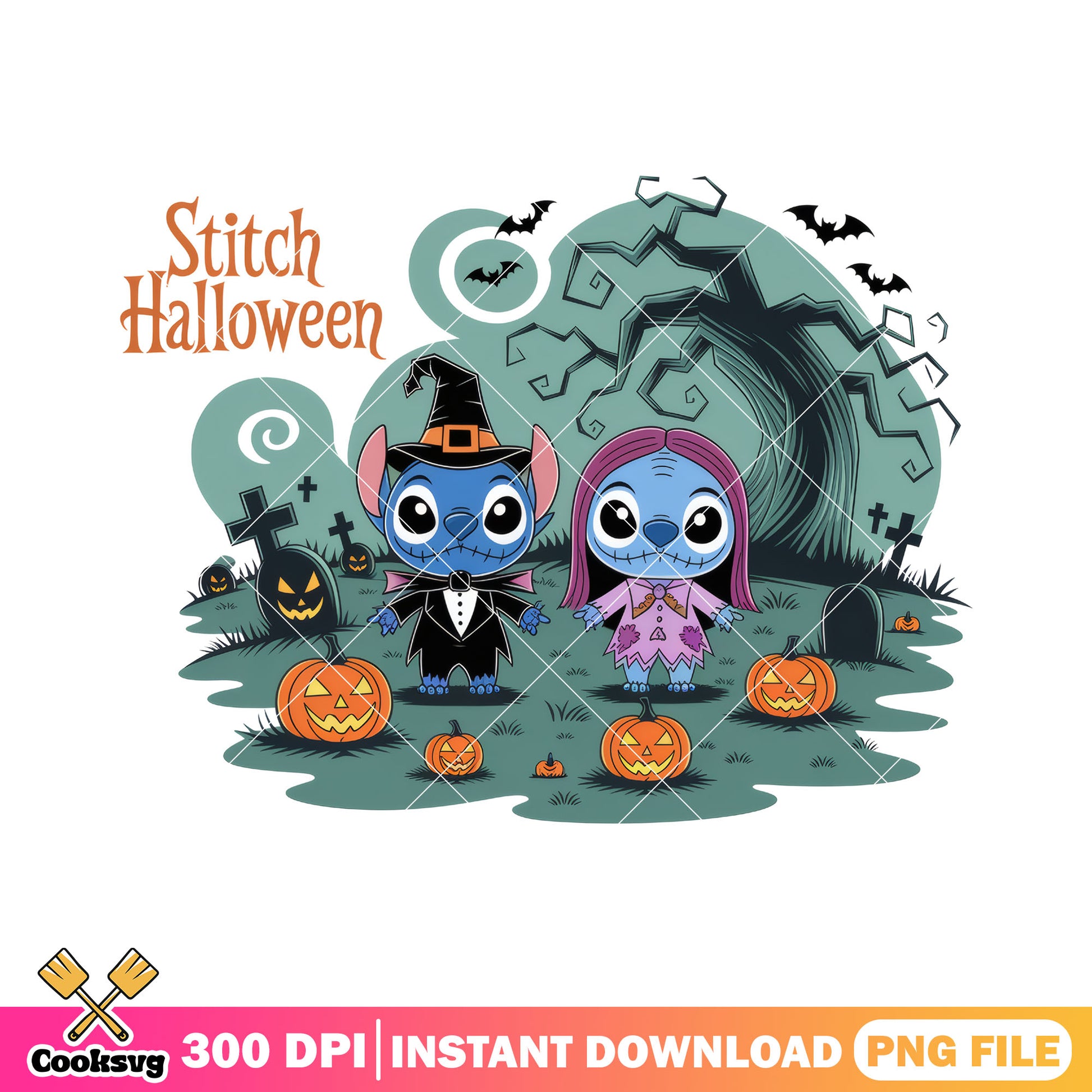 Stitch couple halloween png, halloween stitch png, disney stitch png