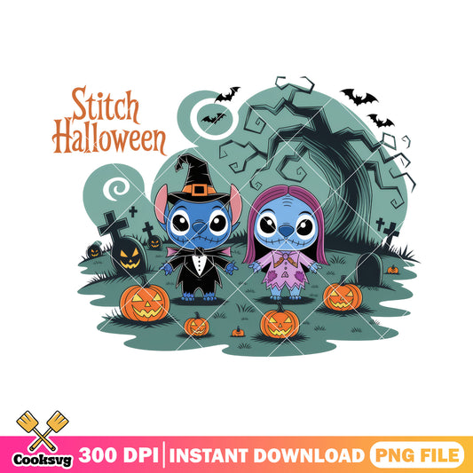 Stitch couple halloween png, halloween stitch png, disney stitch png