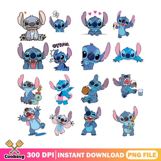 Stitch cute disney png bundle, cute stitch png, stitch emotion png