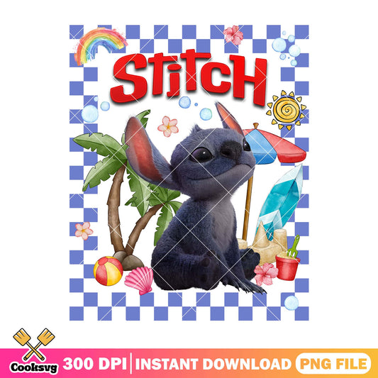 Stitch disney beach vibes png, stitch beach png, summer stitch png