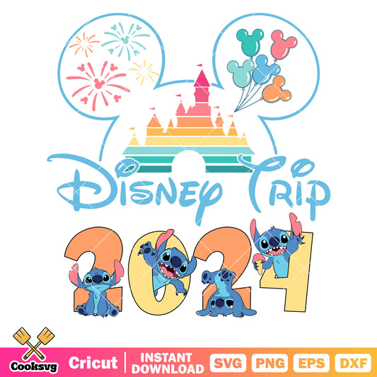 Stitch disney castle disney trip 2024 svg, disney trip svg