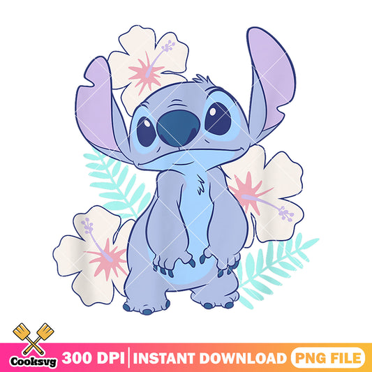 Stitch disney flower design png, stitch floral png, stitch lilo png