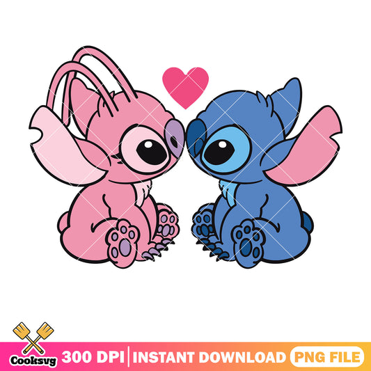 Stitch disney valentine with angel png, stitch valentine png, disney valentine png