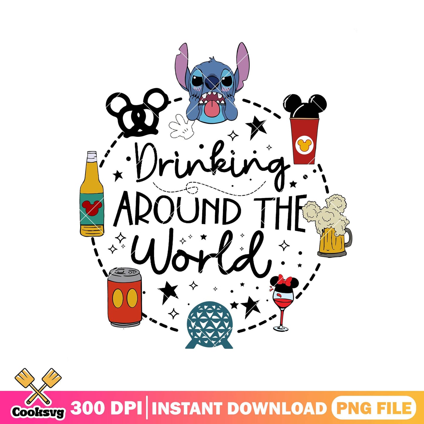 Stitch drinks world png, stitch movie​ png, disney resorts​ png