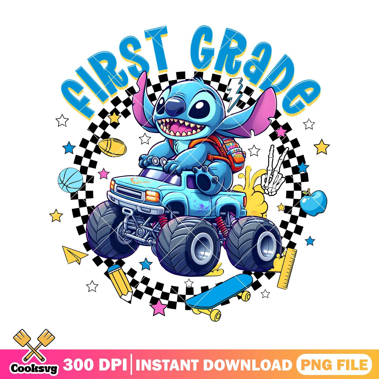 Stitch driving car png, back to school day png, disney stitch png