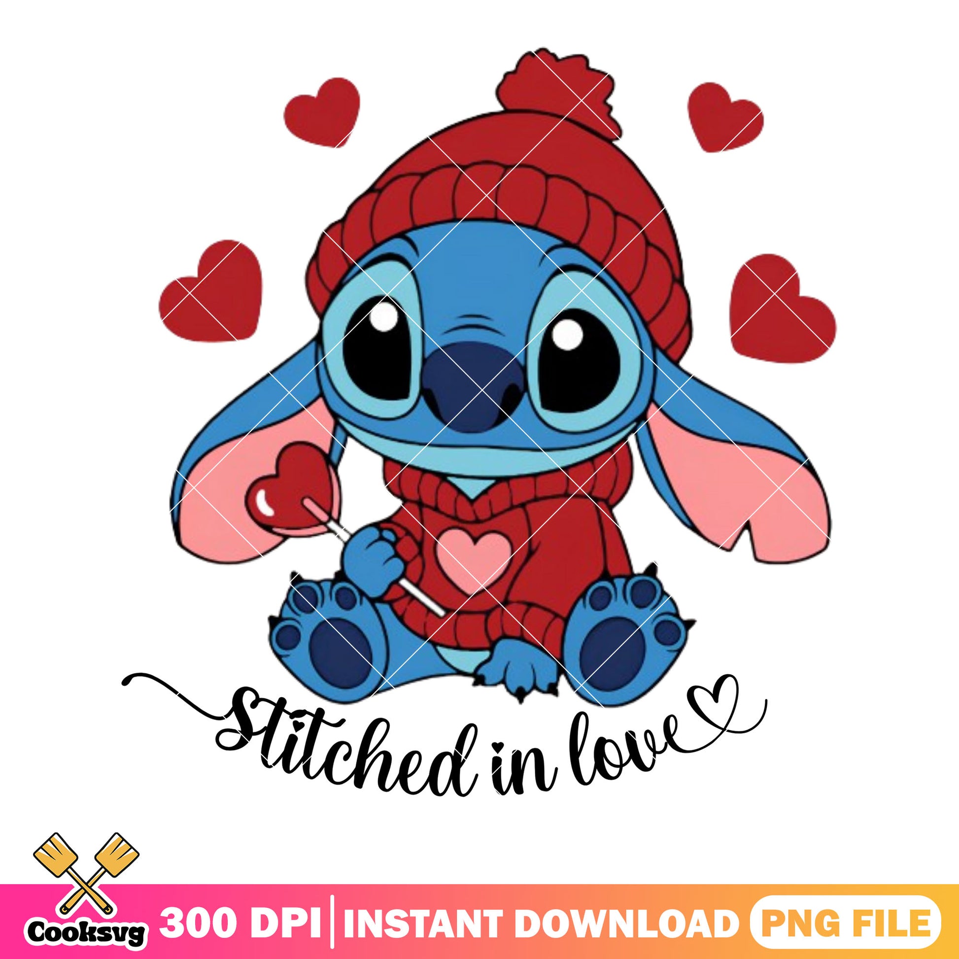 Stitched in love png, disney valentines png, lilo and stitch png