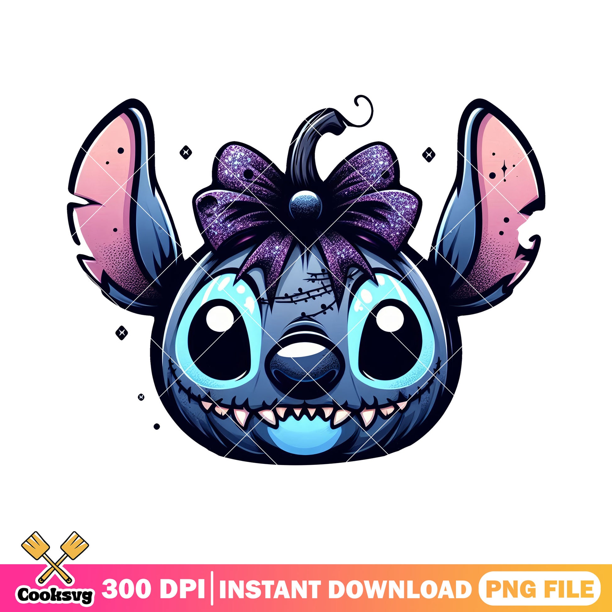 Stitch face horror pumpkin design png, stitch character png