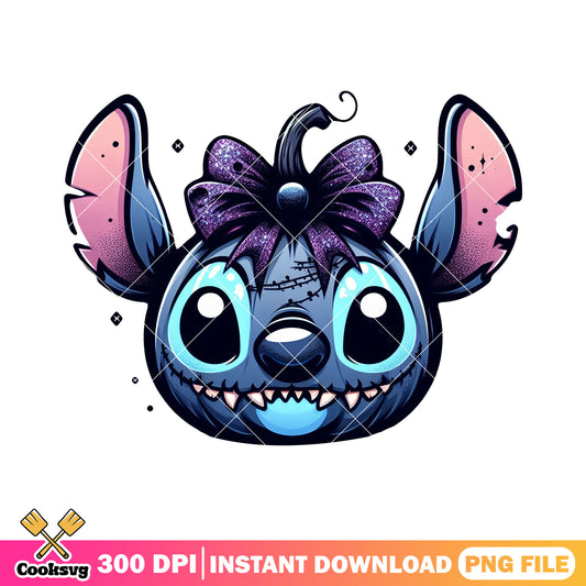 Stitch face horror pumpkin design png, stitch character png
