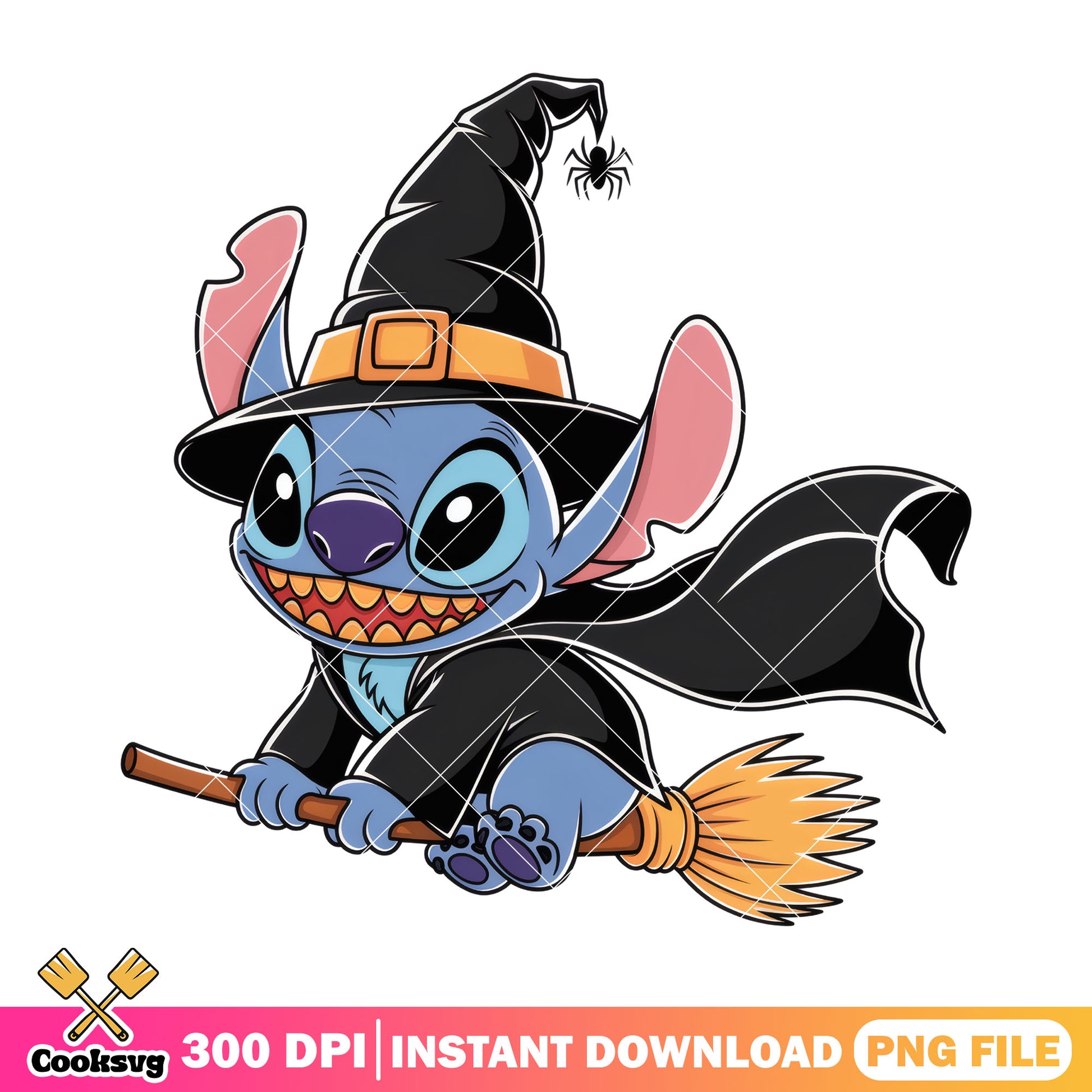Stitch flying witch png, cute stitch​ png, halloween movies​ png