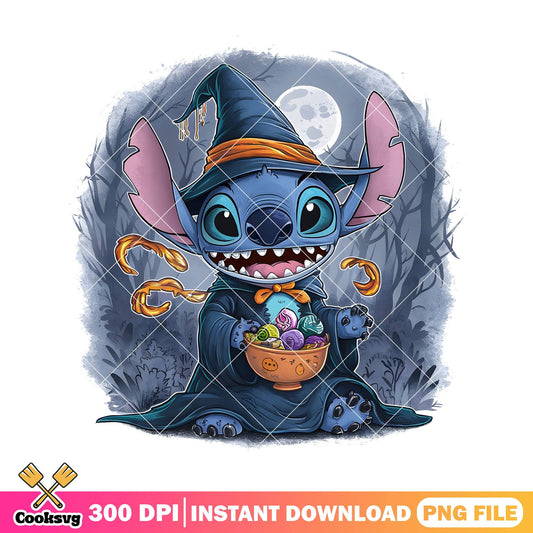 Stitch ghost bowl candy png, halloween decor png, disney movies png