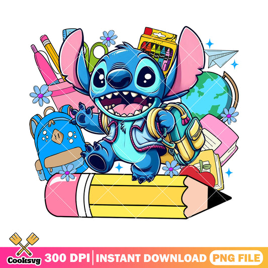 Stitch going school png, love stitch png, welcome back to school png