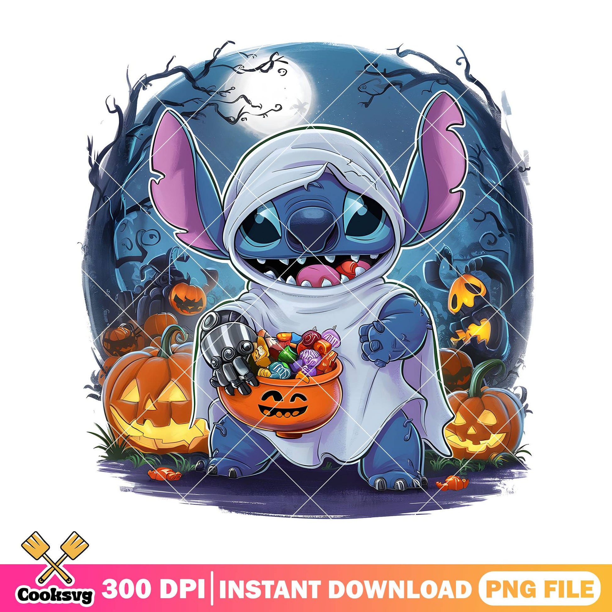 Stitch halloween ghost png, halloween cutome png, disney movie png
