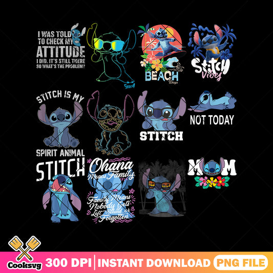 Stitch hawaii png bundle, stitch beach png, stitch disney png