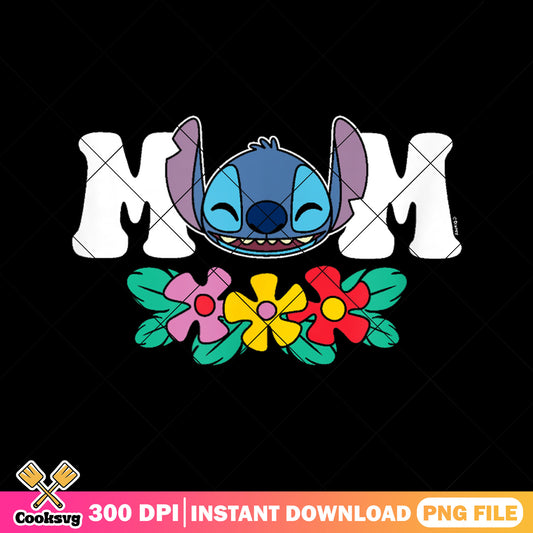 Stitch head mom flower png, stitch mom png, stitch head png