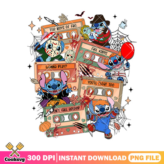 Stitch horror movies vibes png, stitch halloween png, halloween vibes png