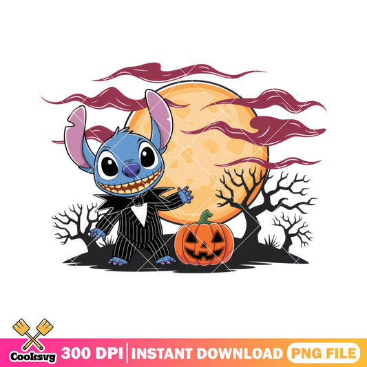 Stitch horror with big moon png, halloween stitch png, stitch art png
