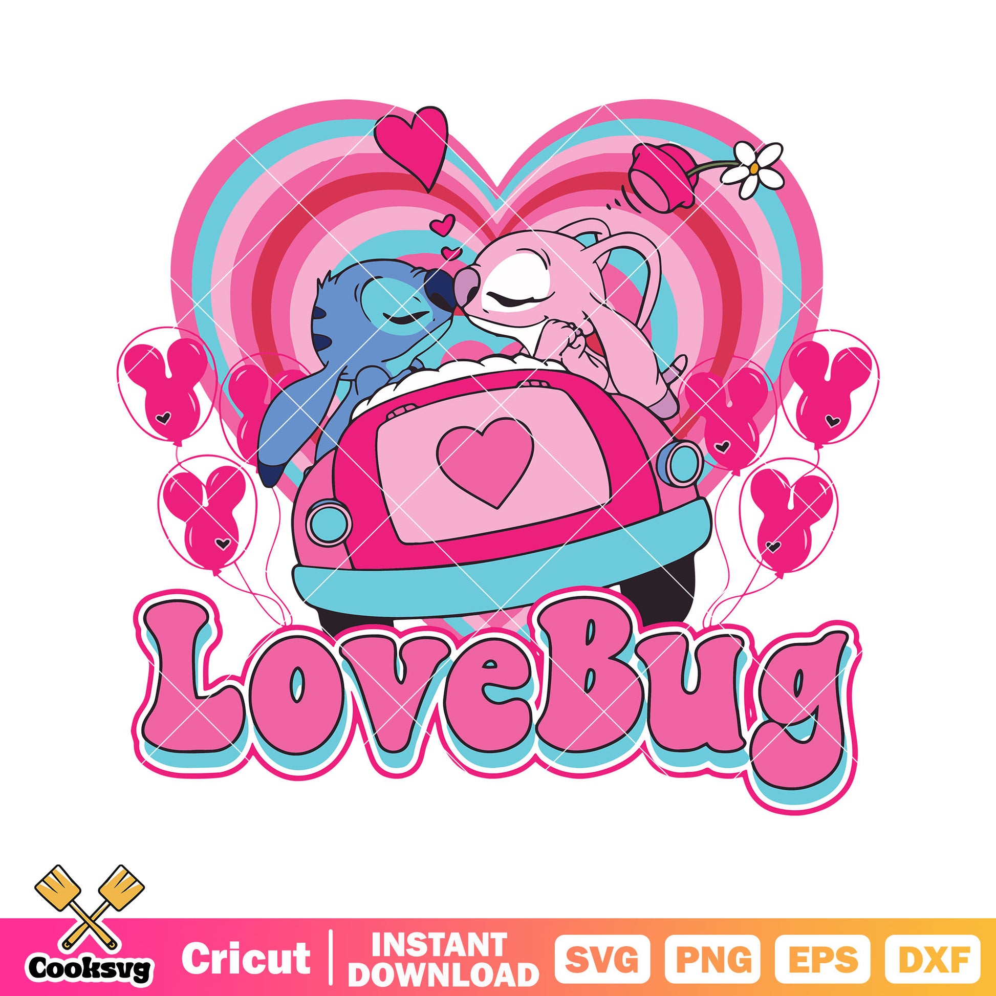 Stitch kiss angel love bug valentine svg, love bug valentine svg