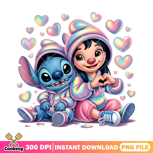 Stitch lilo love colorful png, love stitch png, cute stitch png