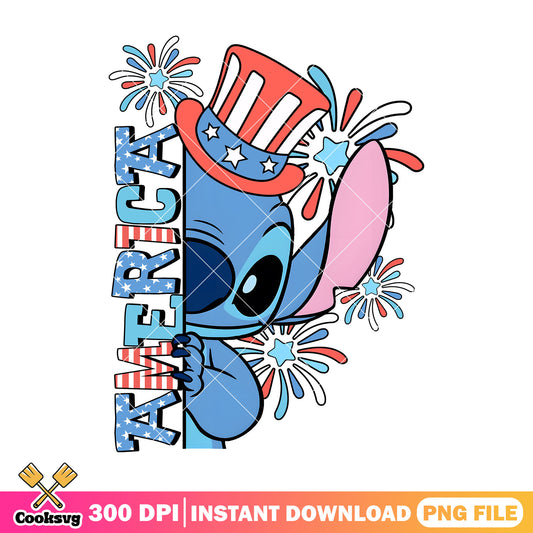 Stitch love america design png, stitch america png, love america png