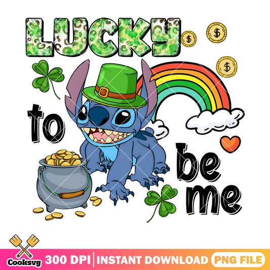 Stitch lucky to be me disney png, disney stitch png, stitch patrick day png