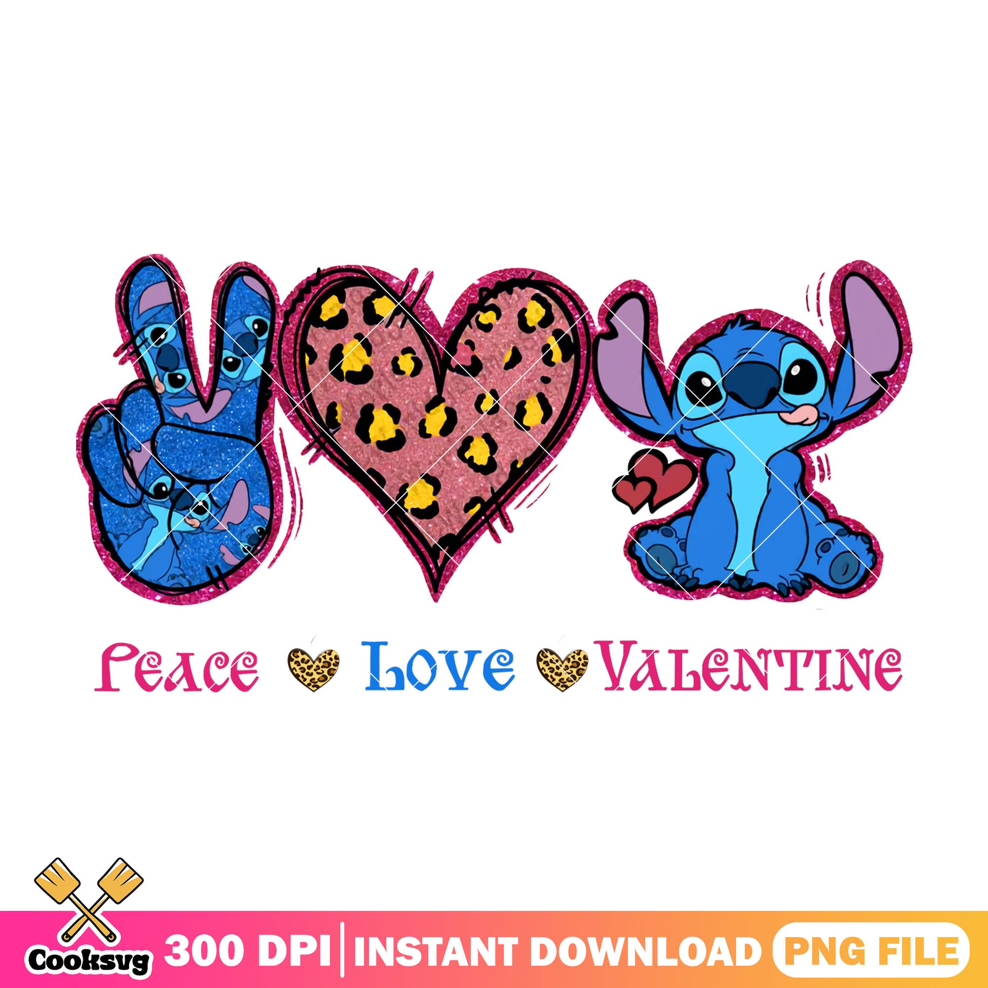 Stitch peace love valentine png, peace love valentine png