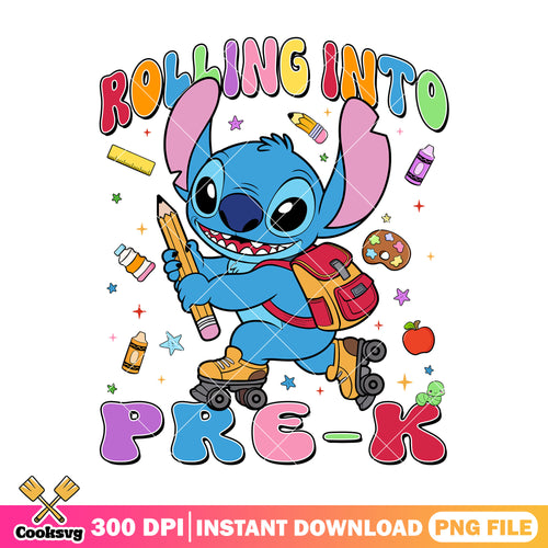 Stitch pre-k design png, back to school decor png, disney cartoon png