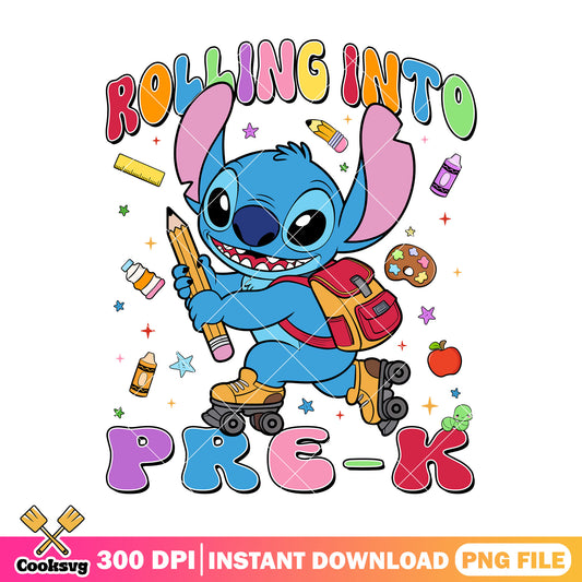 Stitch pre-k design png, back to school decor png, disney cartoon png
