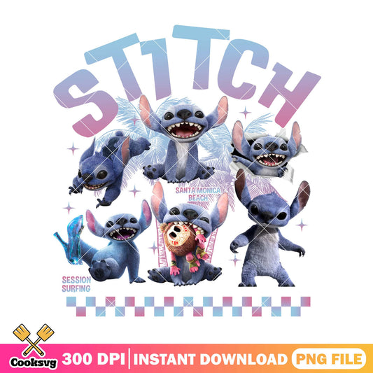 Stitch santa monica beach png, stitch beach png, pink stitch png