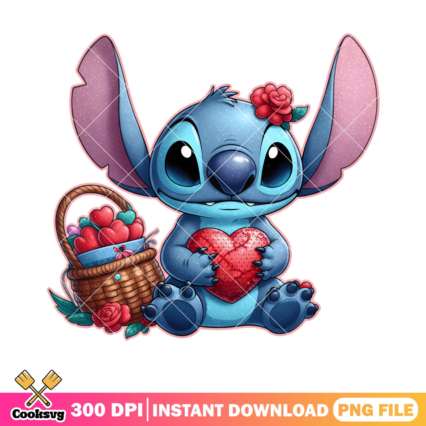 Stitch valentine heart hunter png, valentine gifts png, valentine png