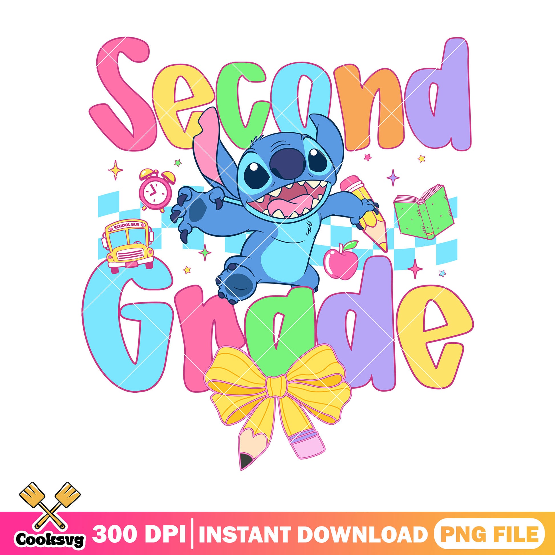 Stitch with second grade png, stitch cartoon png, go back to school png
