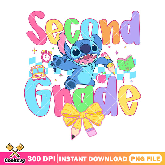 Stitch with second grade png, stitch cartoon png, go back to school png