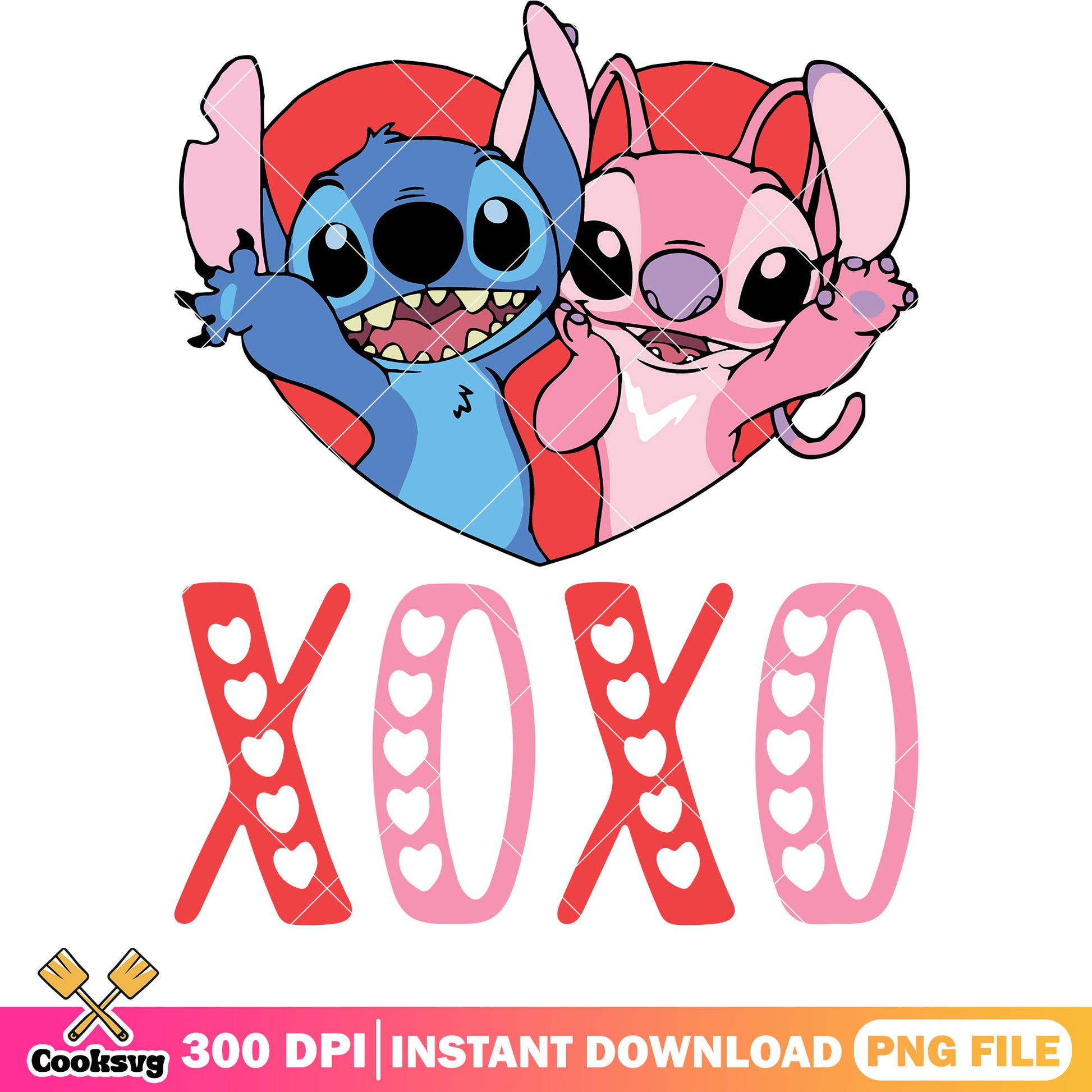 Stitch xoxo valentine with angel png, stitch valentine png, disney valentine png