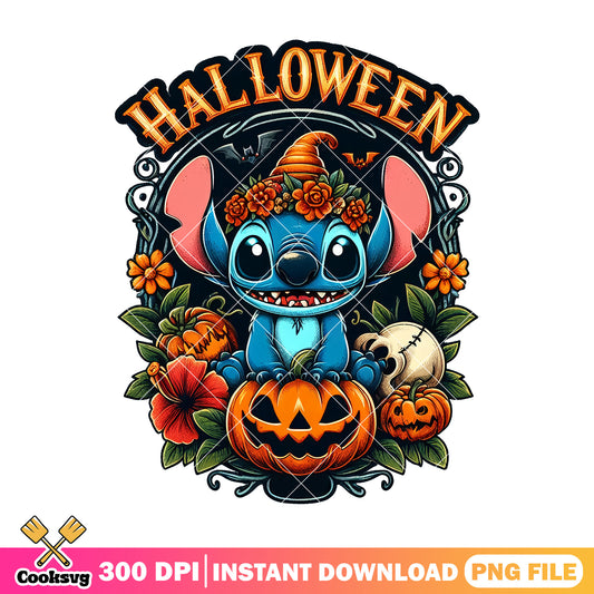 Stitc pumpkin floral png, stitc disney png, disney costume png
