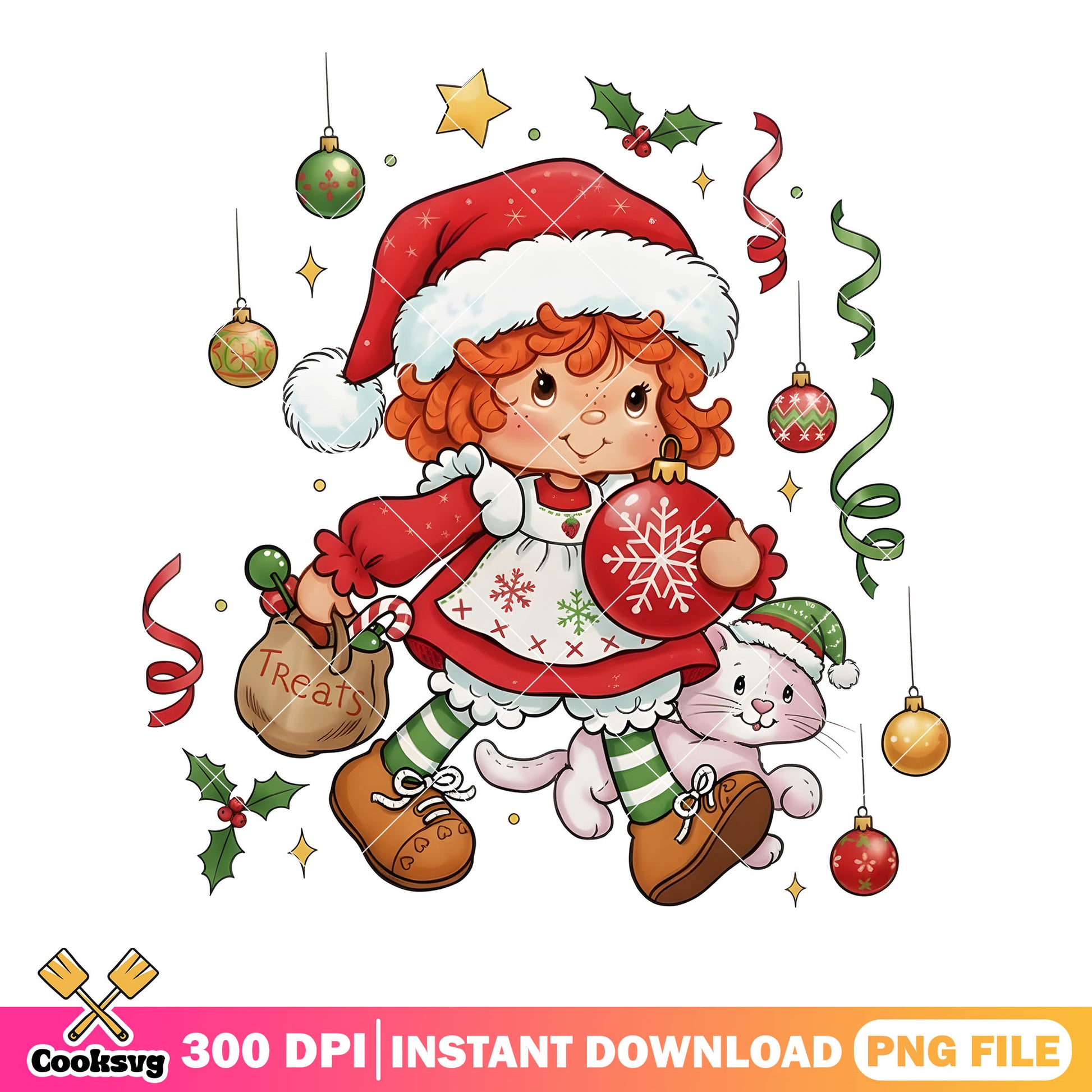 Strawberry Shortcake png, christmas decor png, santa hat png
