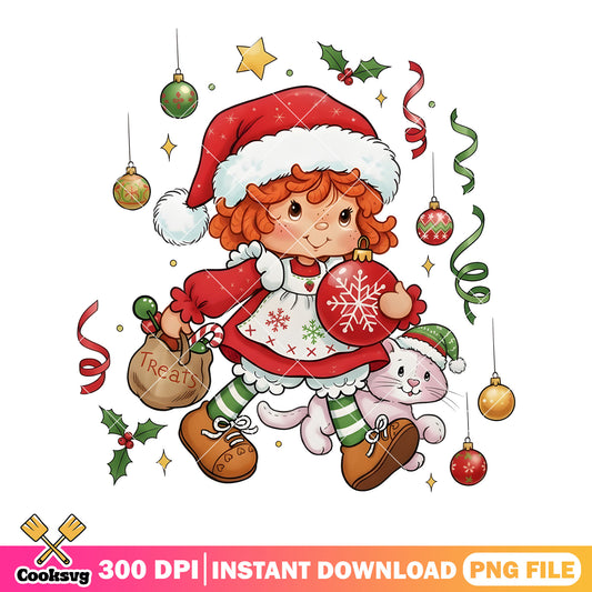 Strawberry Shortcake png, christmas decor png, santa hat png