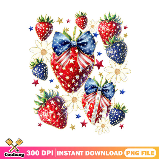 Strawberry america design png, america strawberry png, america bow png