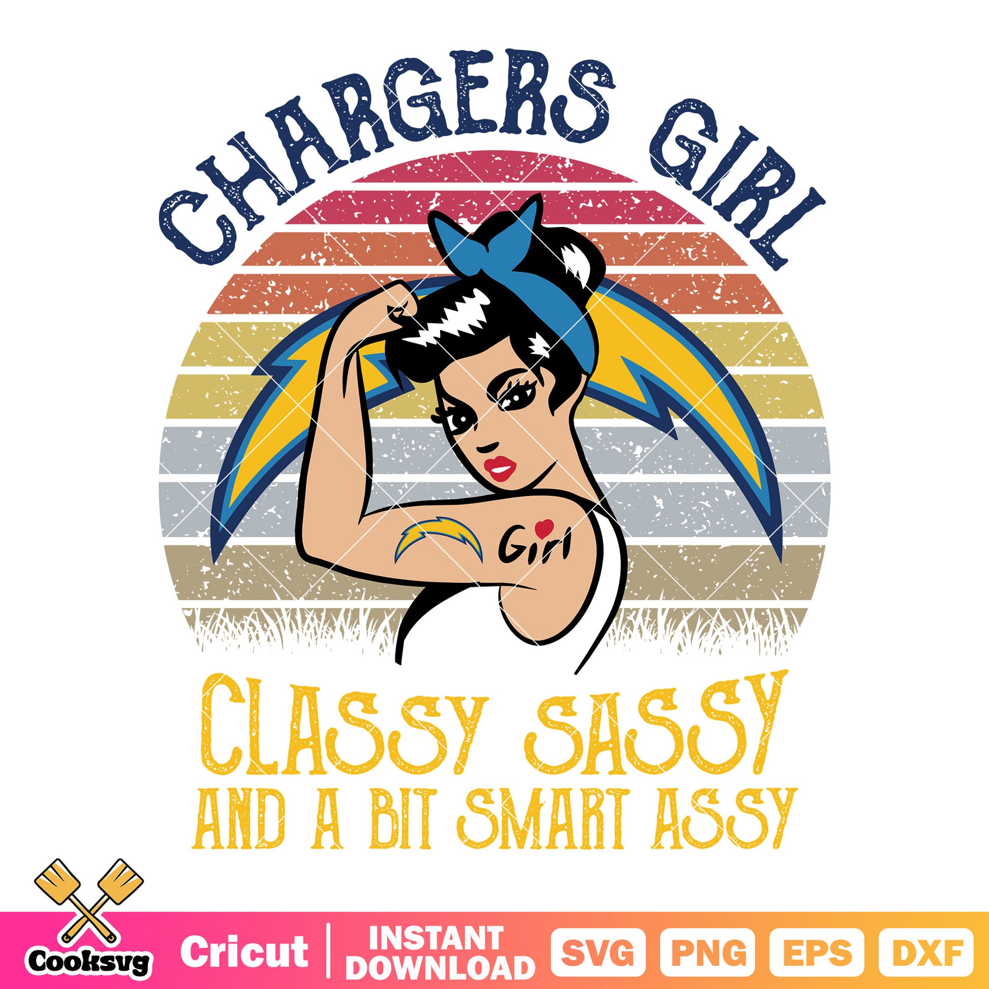 Strong girl with the lightning svg, los angeles chargers svg, nfl svg
