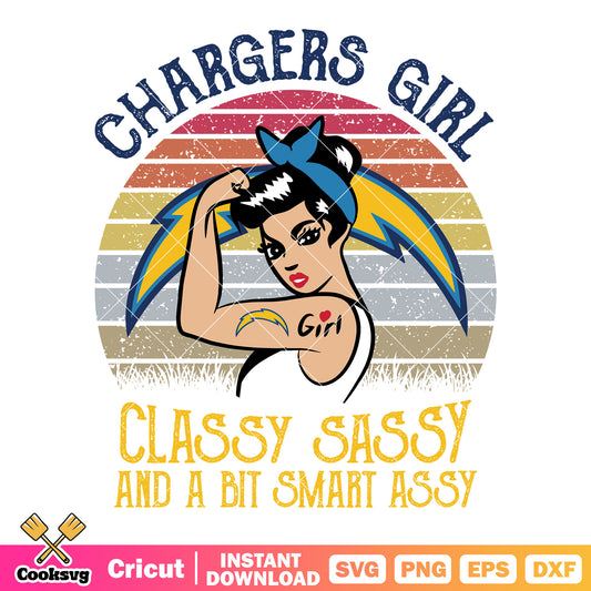 Strong girl with the lightning svg, los angeles chargers svg, nfl svg