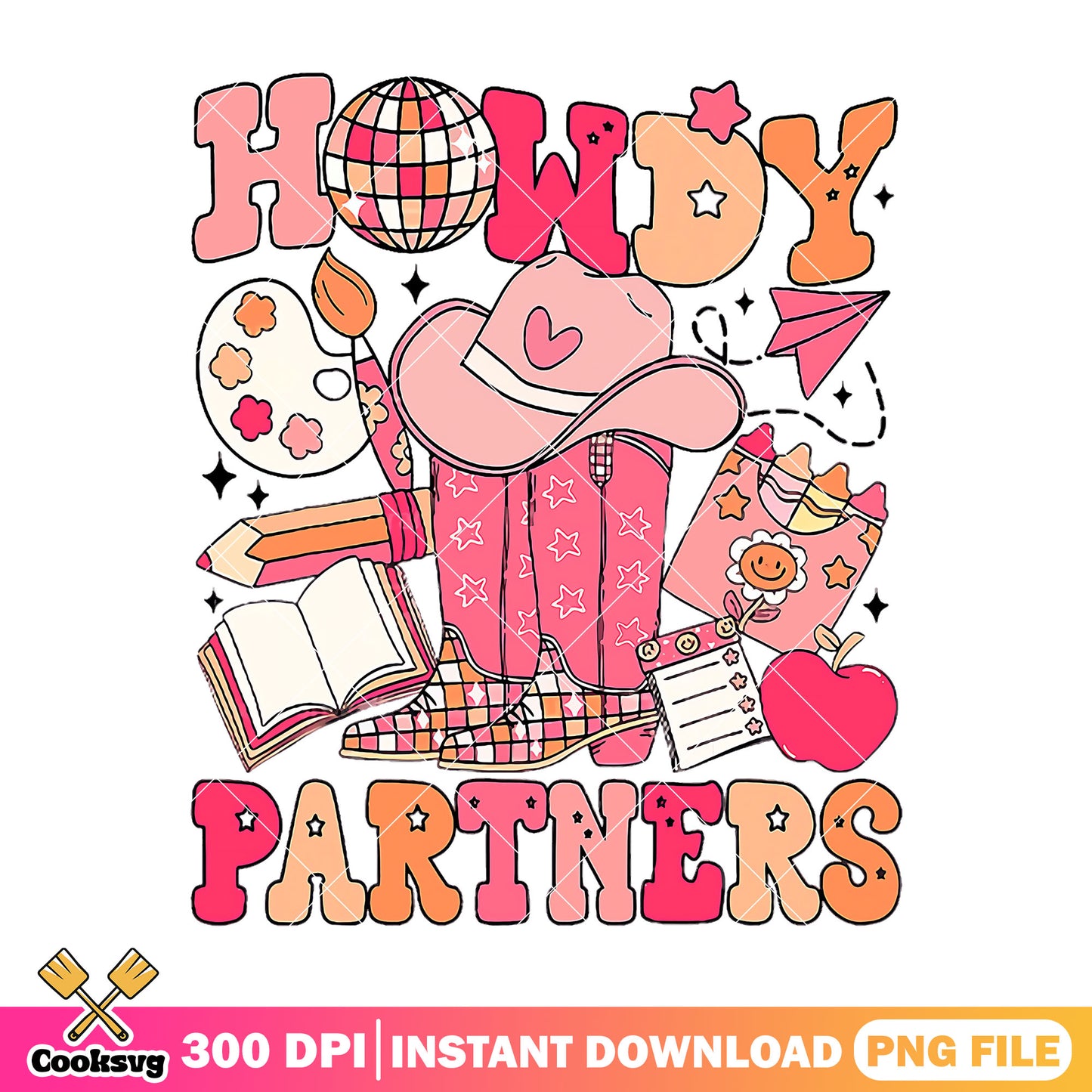 Style howdy partners png, happy back to school png, red supplies png